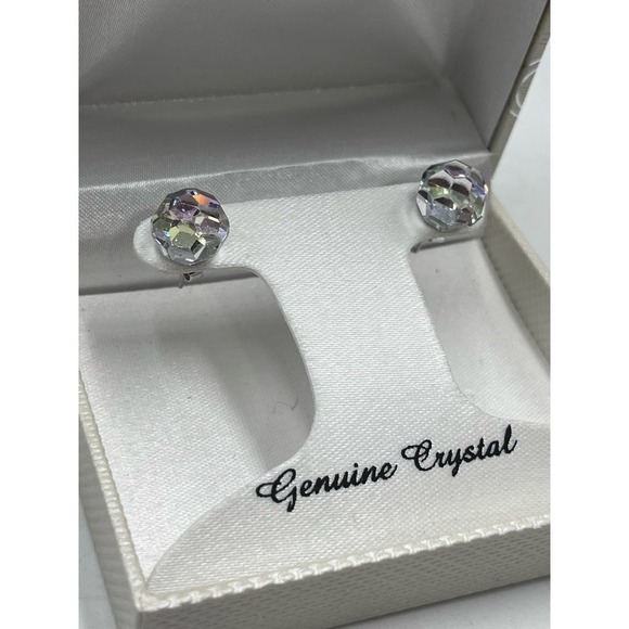 Swarovski SAL Vintage AB Crystal Disco Ball Stud 14k over 925 Earrings in Box - Picture 13 of 14